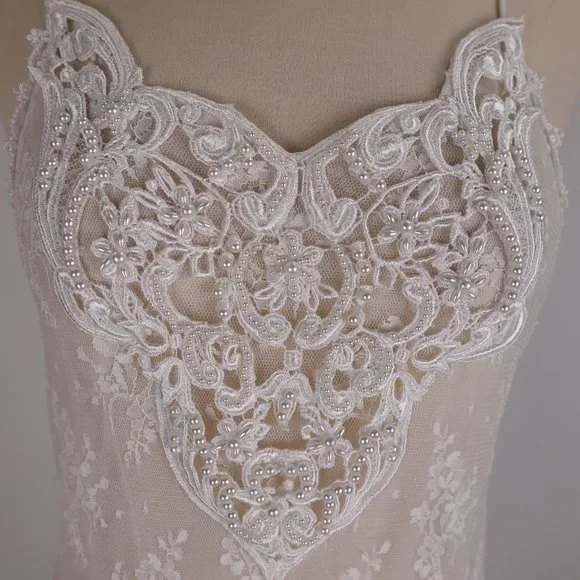 🌺 Vtg Jessica McClintock White Bridal Lace Nightgown Negligee Victorian Dress S - Picture 5 of 15